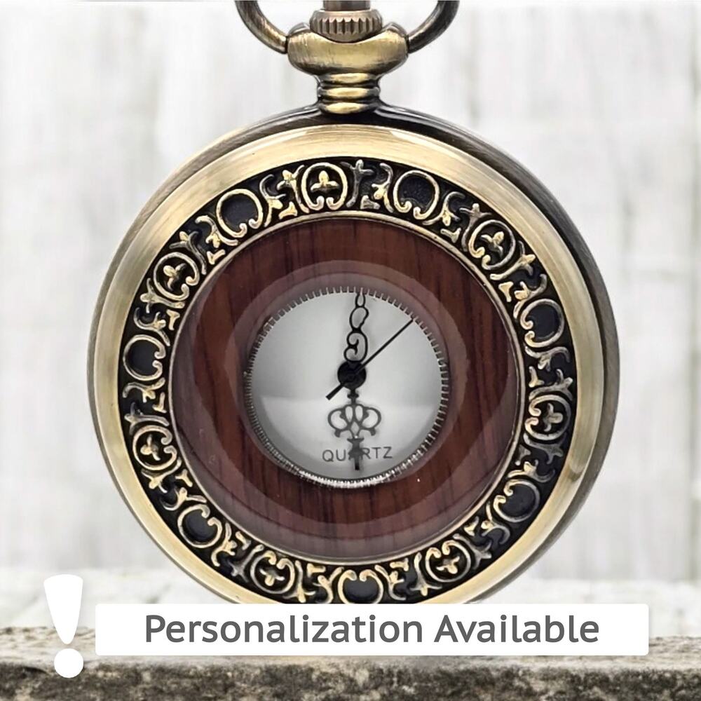 Wooden Pocket Watch – Vintage Look Classic Wood Face Antique-Style Keepsake Gift